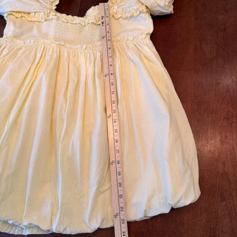 Free People Top Womens M Yellow Bubble Hem Babydoll Puff Sleeve Ruffle Smocked
